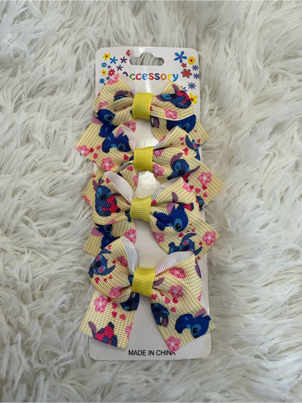 Stitch Yellow Floral Bow Clips for Kids set of 4